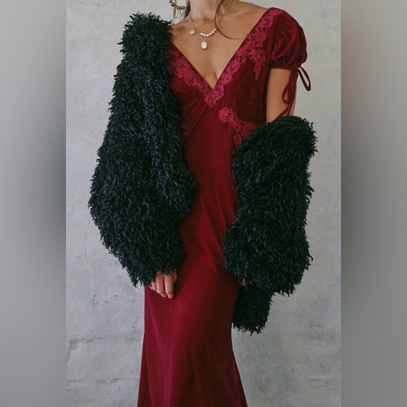 NEW Free People Stargazer Fur Jacket Size S Black Teddy Coat NWT